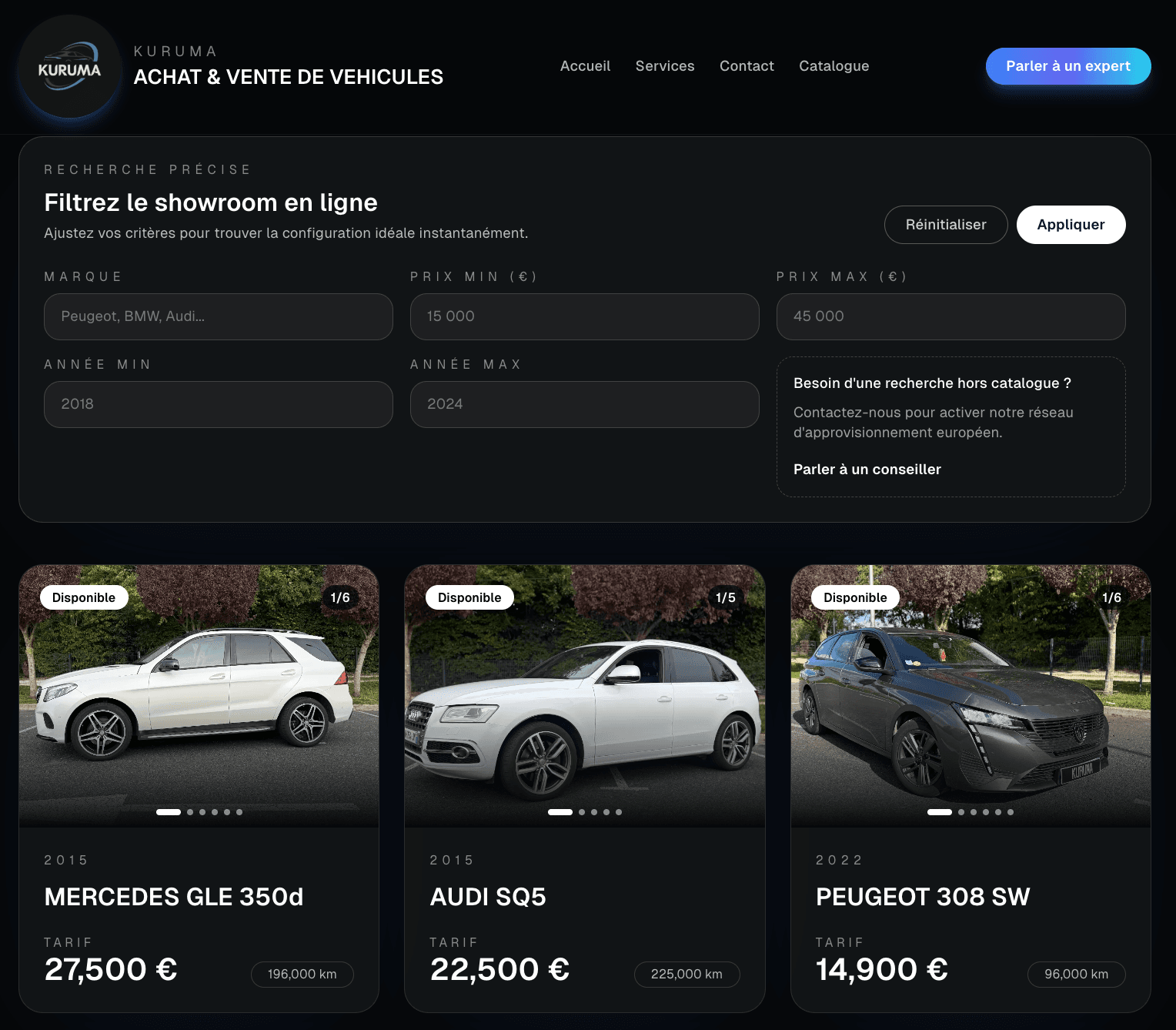 Kuruma.fr - Interface du site